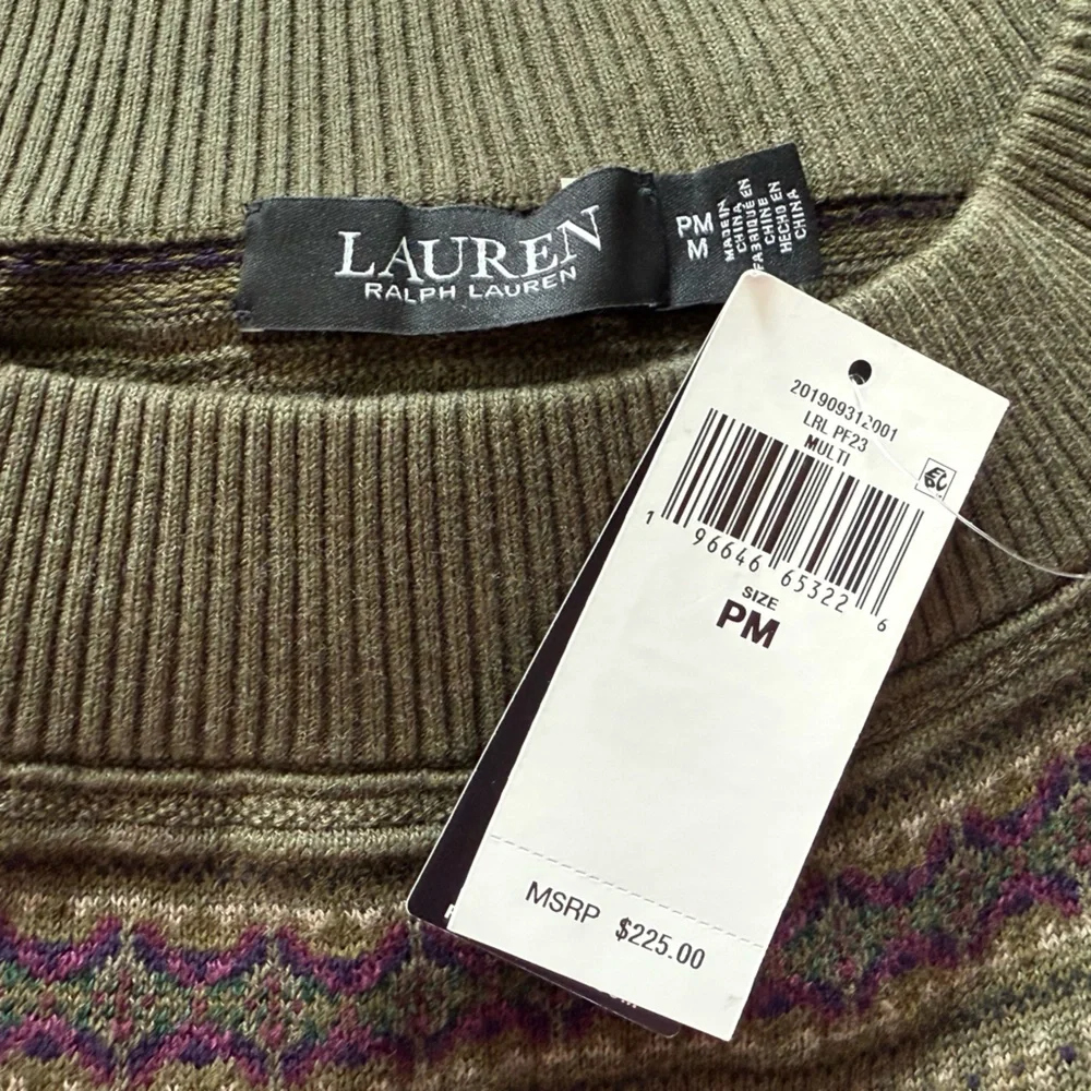 Ralph Lauren Fair Isle Off-the-Shoulder Long Sleeve Sweater Dress MPetite - Picture 6 of 7